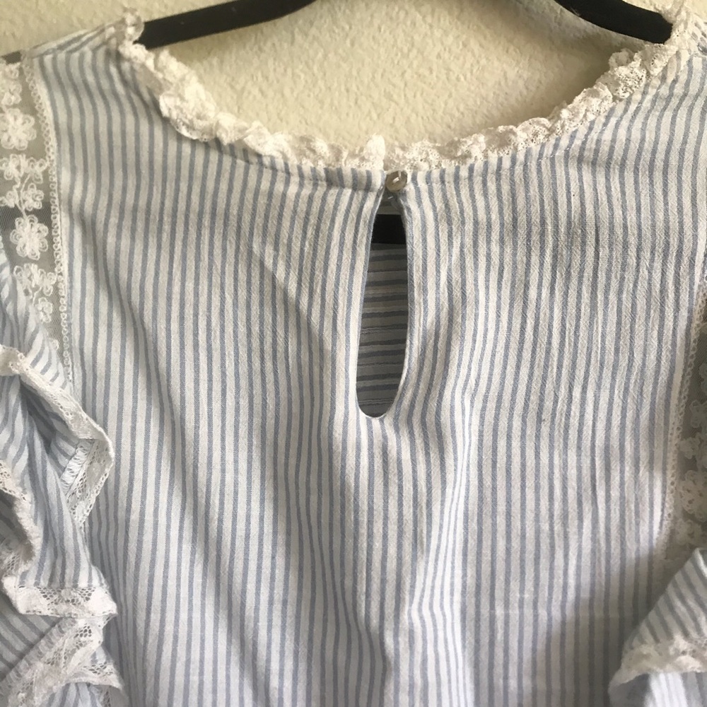 Free People Ruffle Stripe Lace Blouse Top - Picture 8 of 8